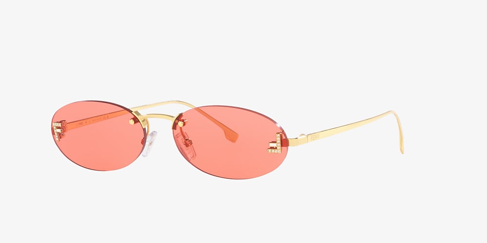 Vintage Fendi Sunglasses Gold Metal Frame Red Designer Logo 
