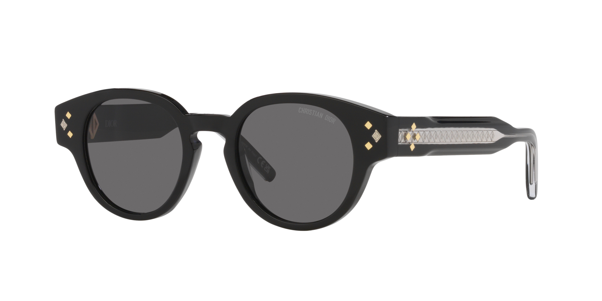 Dior Cd Diamond R2i Acetate And Silver-tone Round-frame Sunglasses In Grey