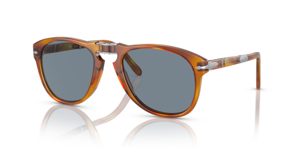 Óculos de sol Persol Steve McQueen PO0714SM, formato piloto, armação em acetato havana claro, lente azul cristal