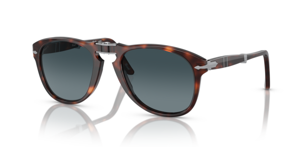 Óculos de sol Persol 714 Original, formato aviador, armação em acetato tartaruga, lente azul