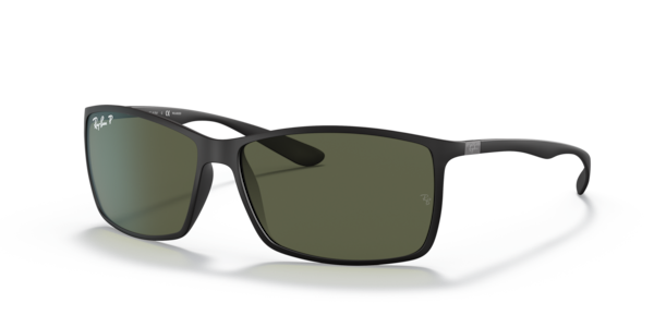 Óculos de sol Ray-Ban Liteforce RB4179, formato retangular, armação em injetado preto fosco, lente verde g-15 polarizada