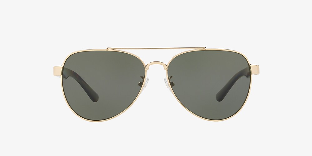 Tory Burch TY6070 57 Dark Green Polarized & Shiny Light Gold Metal  Polarized Sunglasses | Sunglass Hut USA