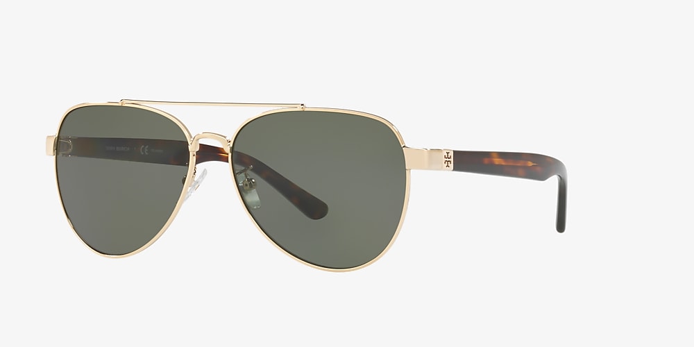 Tory Burch TY6070 57 Dark Green Polarized & Shiny Light Gold Metal  Polarized Sunglasses | Sunglass Hut USA