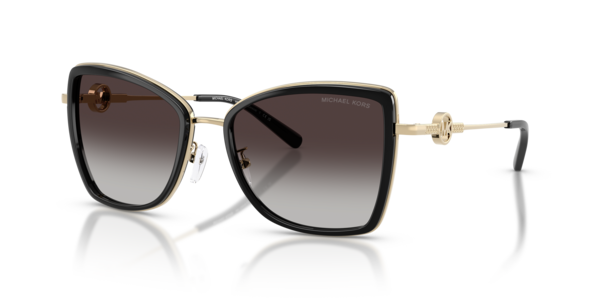 Óculos de sol Michael Kors Corsica MK1067B, formato quadrado, armação em metal dourado, lente cinza degradê