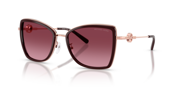 Óculos de sol Michael Kors Corsica MK1067B, formato quadrado, armação em metal dourado, lente vermelha
