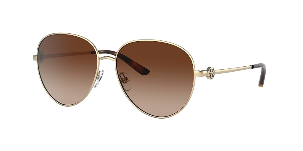 Tory Burch TY6082 56 Dark Brown Gradient & Shiny Gold Metal Sunglasses ...