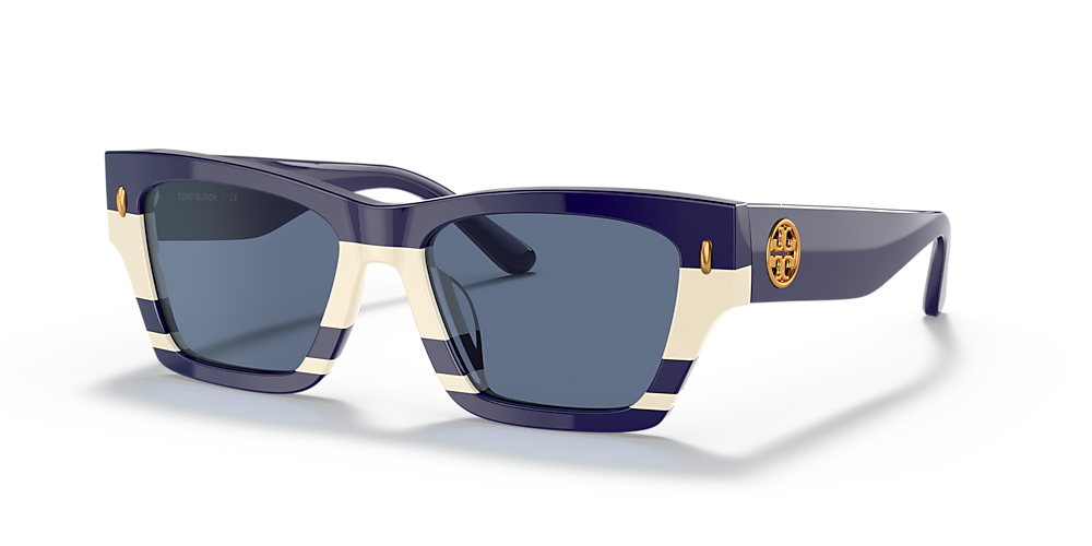 Tory Burch TY7169U 52 Solid Navy & Navy Ivory Vintage Stripes Sunglasses |  Sunglass Hut USA