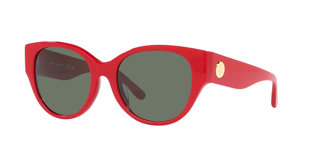 Tory Burch TY7182U 54 Solid Green & Tory Red Sunglasses | Sunglass