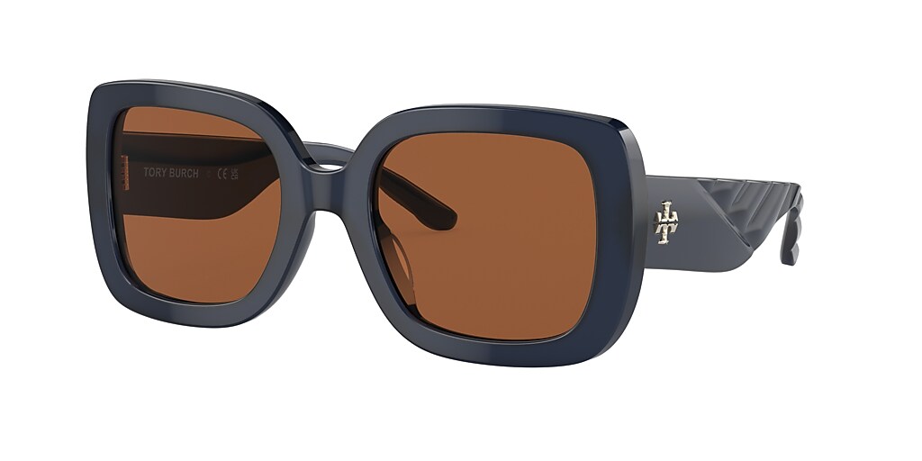 Tory Burch TY7179U 54 Solid Brown & Transparent Navy Sunglasses