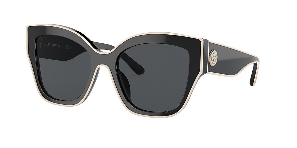 Tory Burch TY7184U 54 Solid Grey & Black With Ivory Piping Sunglasses Sunglass Hut USA