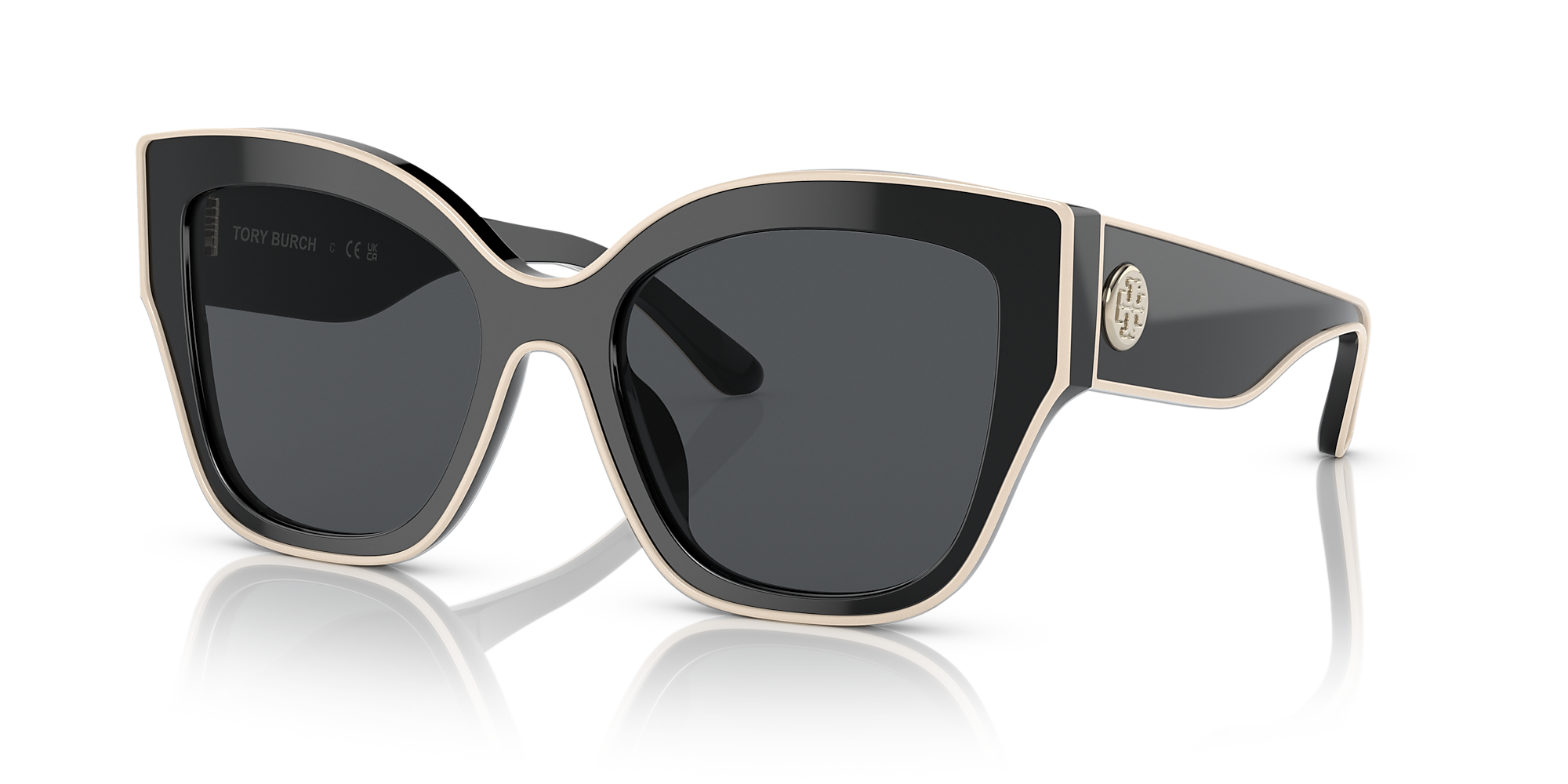 Tory Burch TY7184U 54 Solid Grey & Black With Ivory Piping Sunglasses ...
