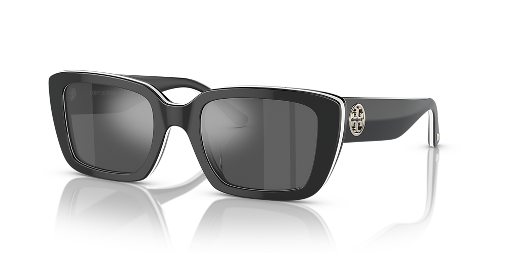 Tory Burch TY7190U 51 Grey Mirror Silver u0026 Black White Trilayer Sunglasses  | Sunglass Hut Canada