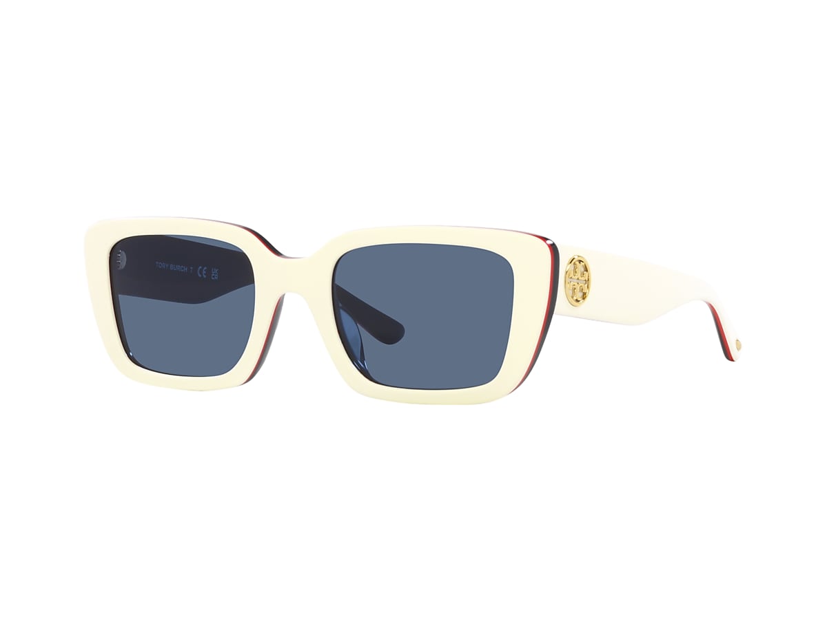 TORY BURCH TY7190U Ivory Red Blue Trilayer - Woman Sunglasses, Dark Blue  Lens