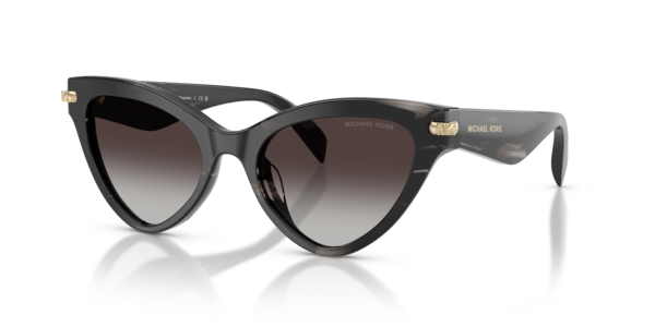 Óculos de sol Michael Kors Roanoke MK2259U, formato cat-eye, armação em acetato preto, lente cinza espelhada