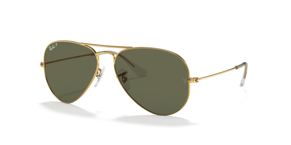 Óculos de sol Ray-Ban Aviator Clássico RB3025L, formato aviador, armação em metal dourado, lente verde g-15 classic