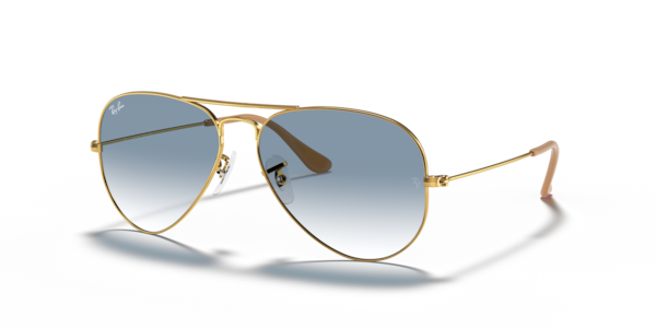 Óculos de sol Ray-Ban Aviator Gradient RB3025L, formato aviador, armação em metal dourado, lente azul claro
