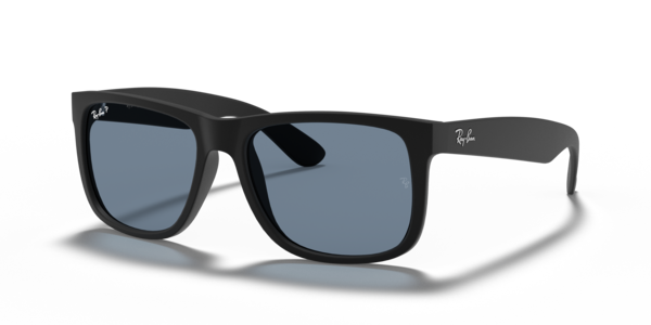 Óculos de sol Ray-Ban Justin Classic, formato quadrado, armação em nylon preto, lente azul