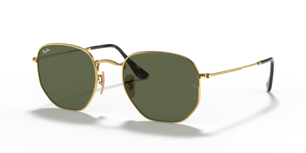 Óculos de sol Ray-Ban Hexagonal Flat Lenses RB3548NL, formato hexagonal, armação em metal dourado, lente verde