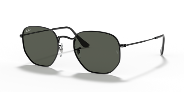 Óculos de sol Ray-Ban Hexagonal Flat Lenses RB3548NL, formato hexagonal, armação em metal preto, lente verde polarizada
