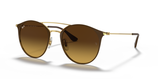 Óculos de sol Ray-Ban RB3546L, formato redondo, armação em metal bege sobre, lente verde