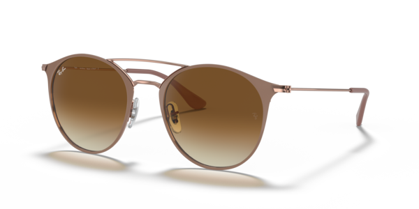 Óculos de sol Ray-Ban RB3546L, formato redondo, armação em metal bege sobre cobre, lente marrom-claro