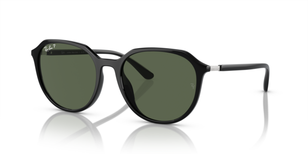 Óculos de sol Ray-Ban RB4415L, formato quadrado, armação em acetato preto, lente verde g-15 polarizada