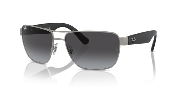 Óculos de sol Ray-Ban RB3745L, formato redondo, armação em metal chumbo escovado, lente cinza