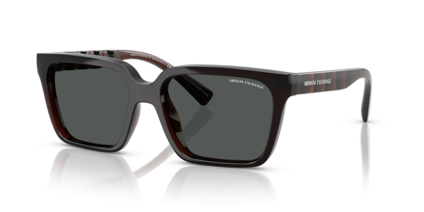 Óculos de sol Armani Exchange AX4147S, formato retangular, armação em acetato havana, lente cinza