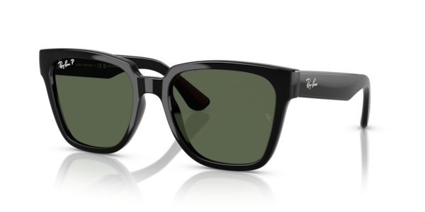 Óculos de sol Ray-Ban RB4437L, formato quadrado, armação em acetato preto, lente verde-escuro polarizado