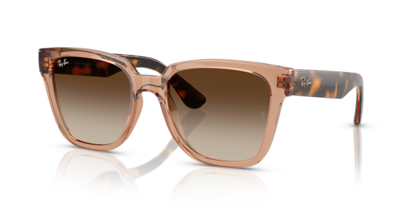 Óculos de sol Ray-Ban RB4437L, formato quadrado, armação em injetado caramelo translúcido, lente marrom degradê
