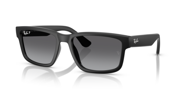 Óculos de sol Ray-Ban RB4438L, formato quadrado, armação em acetato preto fosco, lente cinza degradê polarizado