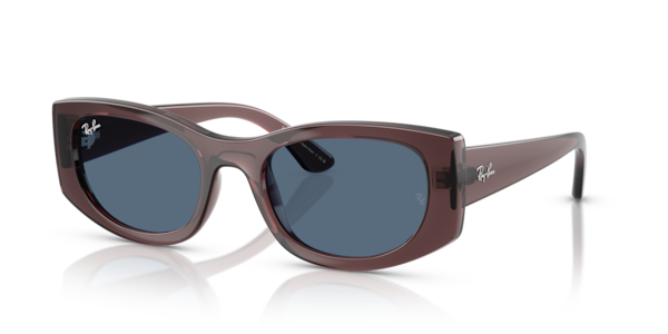 Óculos de sol Ray-Ban Bio-based RB4446L, formato redondo, armação em injetado marrom translúcido, lente azul total