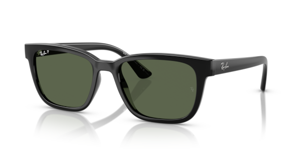 Óculos de sol Ray-Ban RB4448L, formato quadrado, armação em acetato preto, lente verde