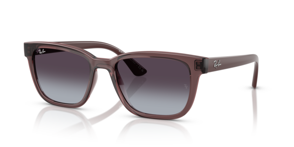 Óculos de sol Ray-Ban RB4448L, formato quadrado, armação em acetato marrom translúcido, lente cinza degradê