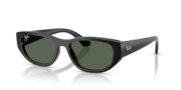 Óculos de sol Ray-Ban Bio-based RB4476L, formato quadrado, armação em injetado preto brilhante com verde, lente verde total