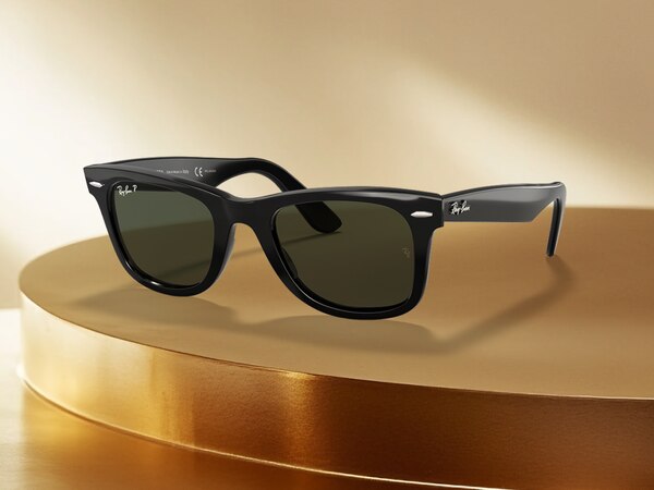 Óculos de sol Ray-Ban Original Wayfarer Classic RB2140, formato quadrado, armação em acetato preto, lente verde polarizada