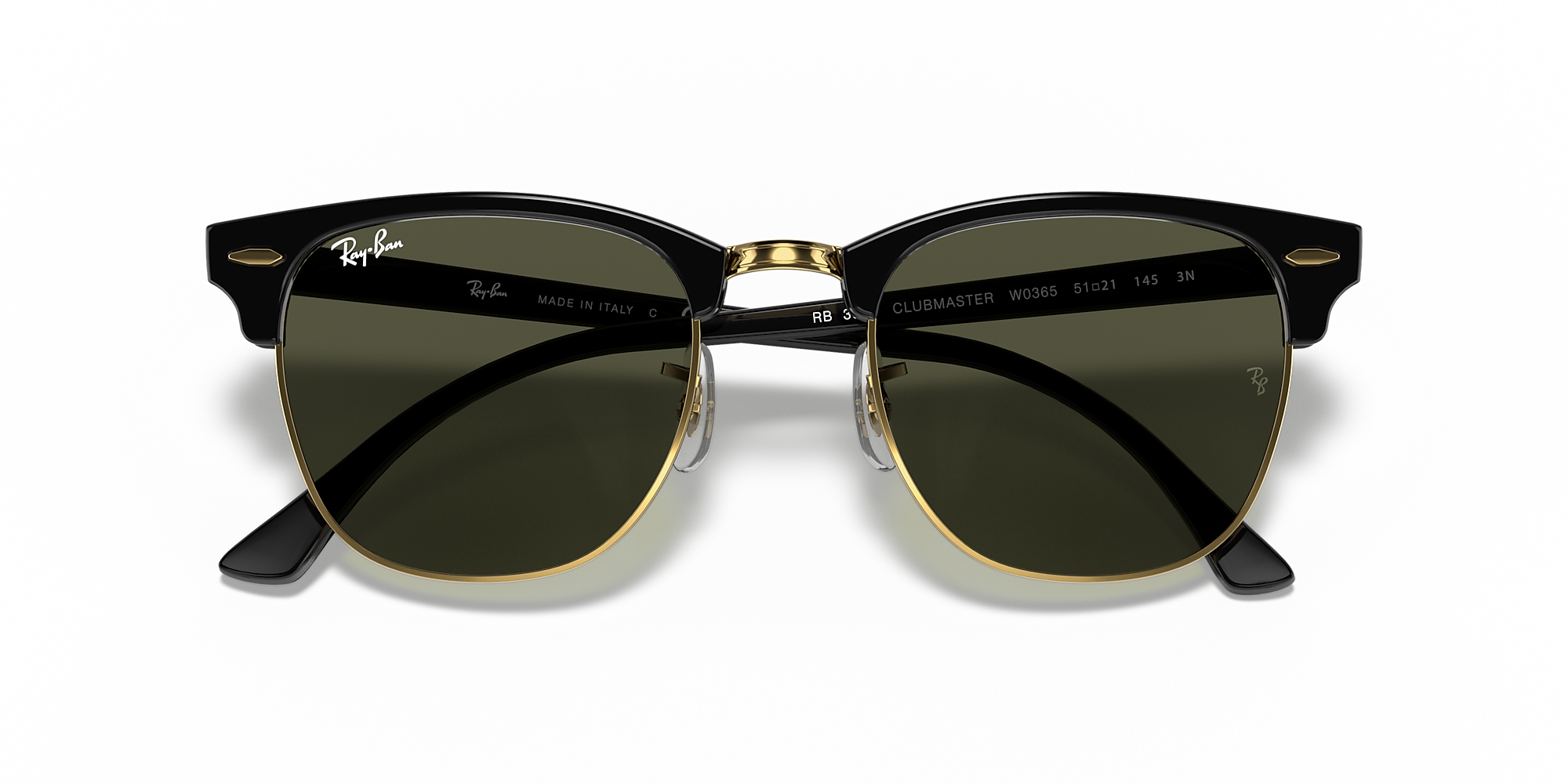 Ray-Ban RB3016 Clubmaster Classic Negro sobre dorado / Verde / Classic G-15 image 6