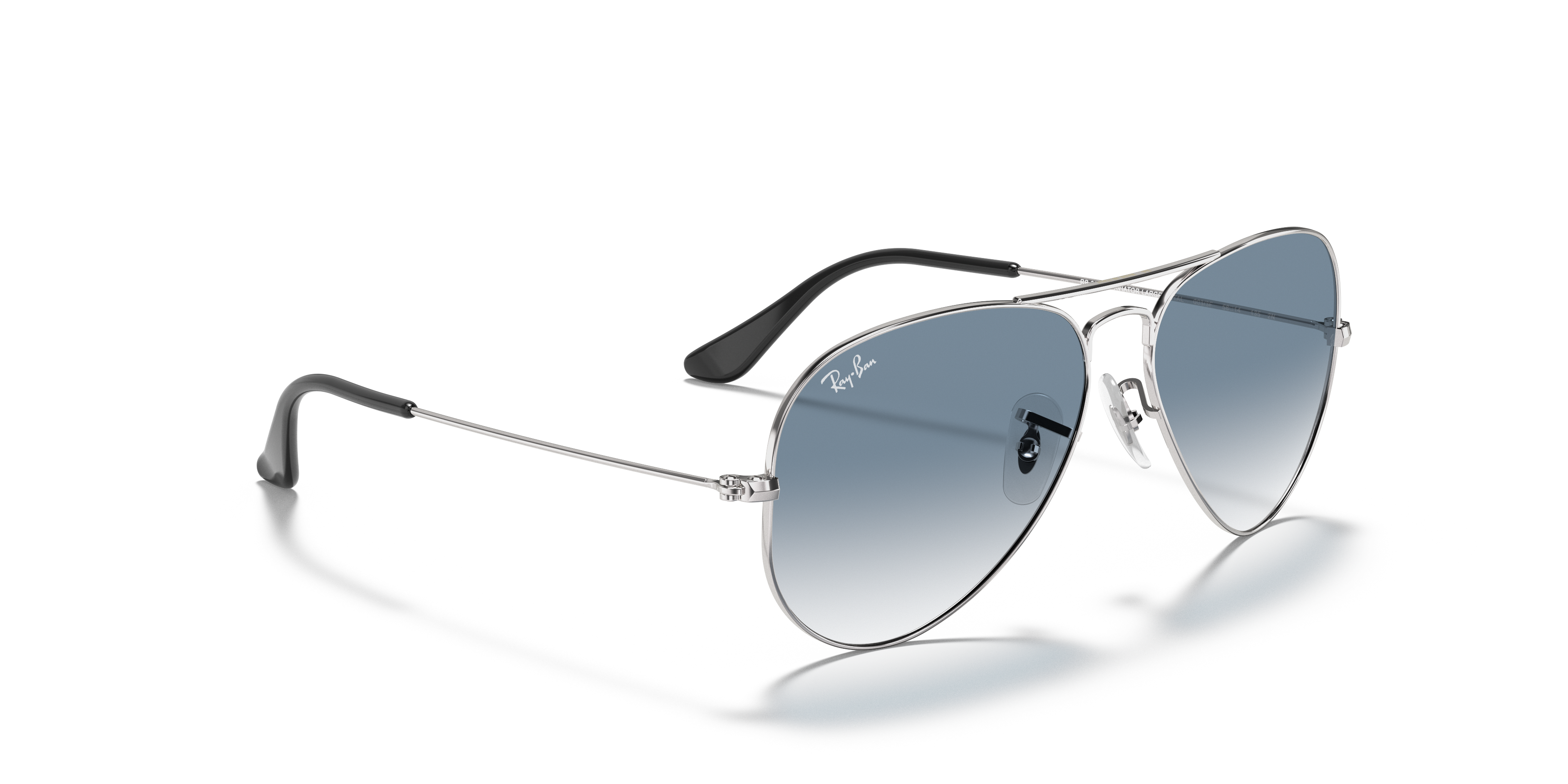 silver aviators with blue lenses