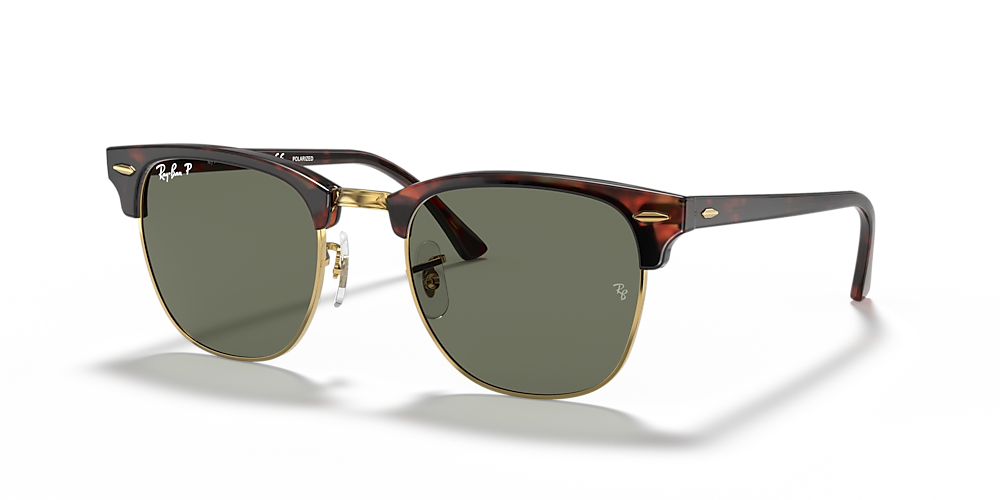 RAY-BAN RB3016 Clubmaster Classic Tortoise On Gold - Sunglasses, Green Lens