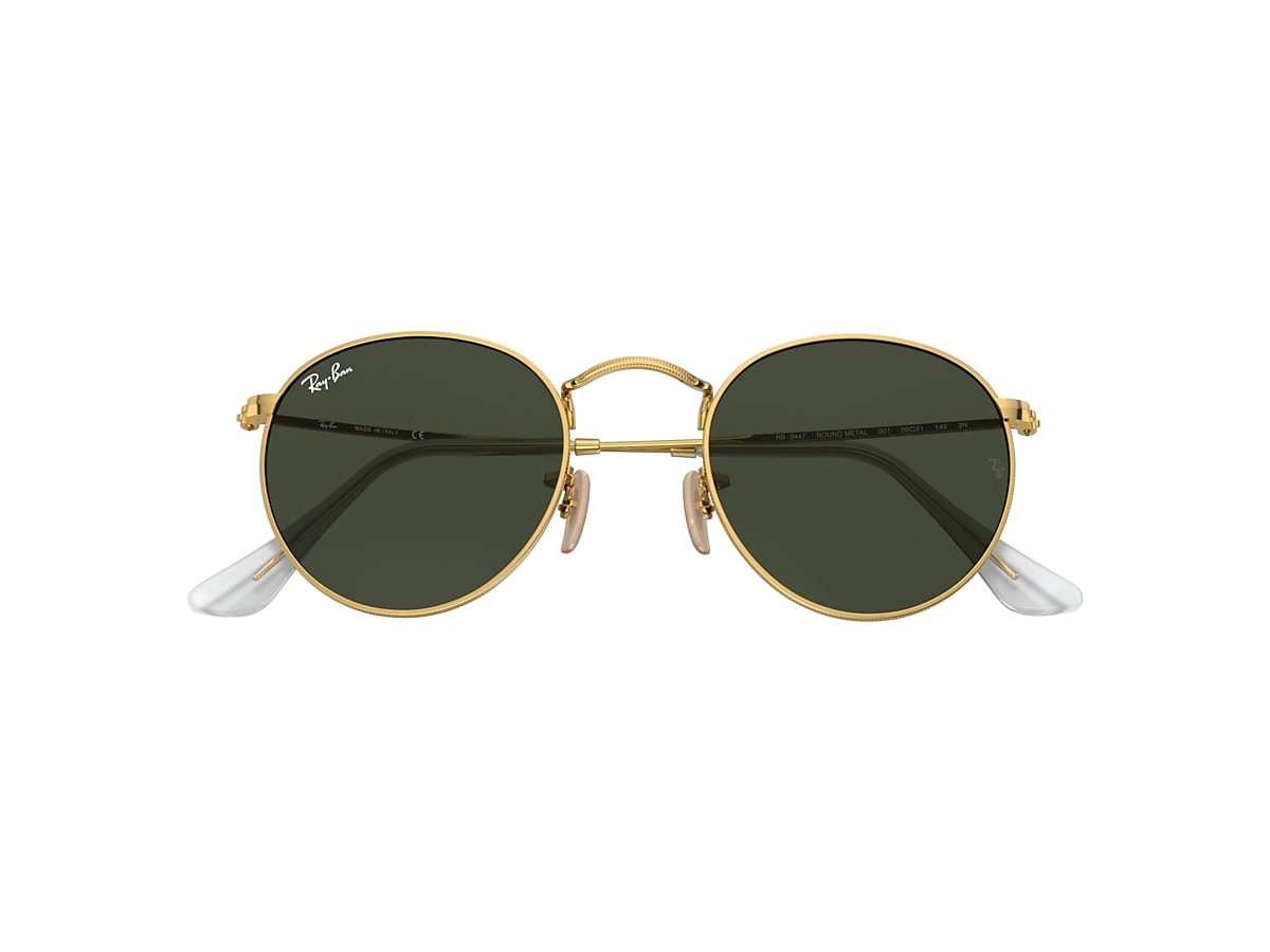 Ray-Ban RB3447 Round Metal 50 Green & Gold Sunglasses | Hut