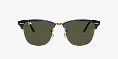 Ray-Ban RB3016 Clubmaster Classic 49 Green u0026 Black On Gold Sunglasses |  Sunglass Hut United Kingdom