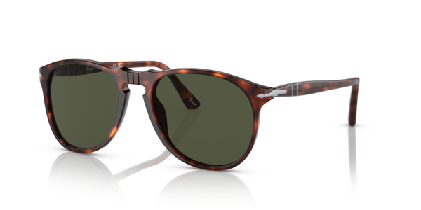 Óculos de sol Persol PO9649S, formato piloto, armação em acetato havana, lente verde cristal
