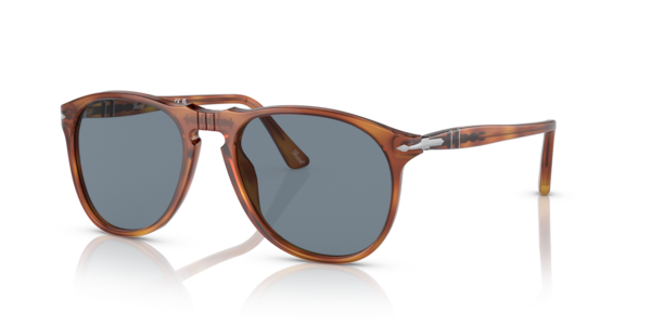 Óculos de sol Persol PO9649S, formato piloto, armação em acetato terracota, lente azul cristal
