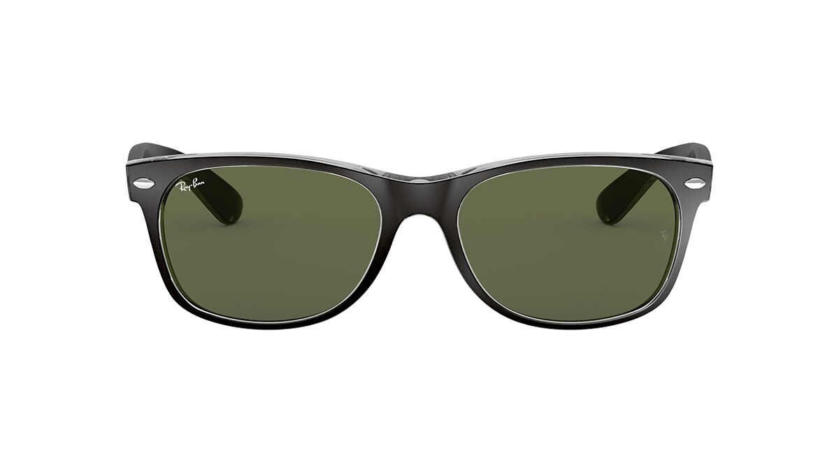 RAY-BAN RB2132 New Wayfarer Color Mix Black On Transparent - Sunglasses,  Green Lens