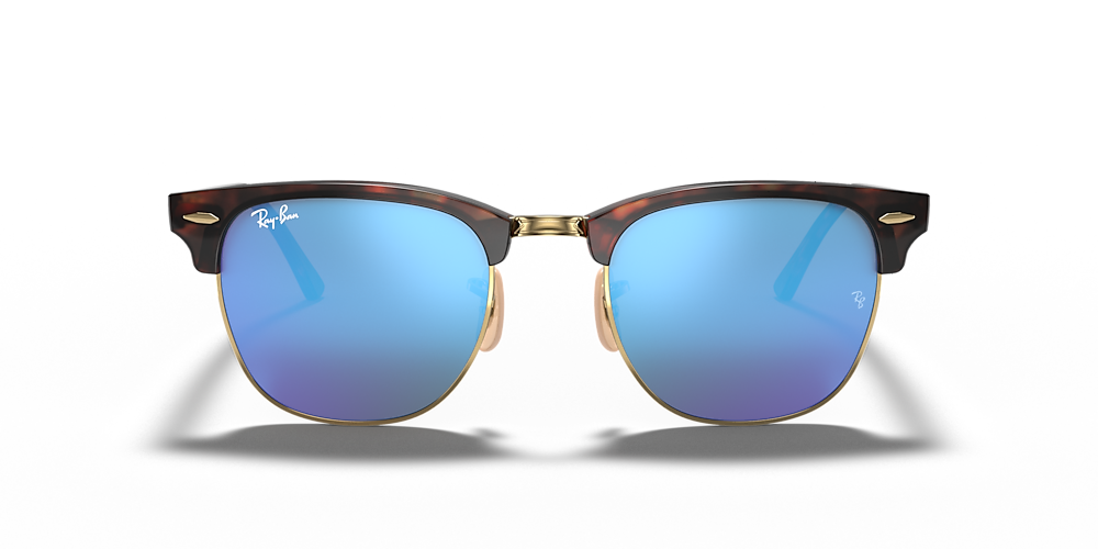 Ray-Ban RB3016 Clubmaster Flash Lenses 49 Blue Flash u0026 Havana On Gold  Sunglasses | Sunglass Hut USA