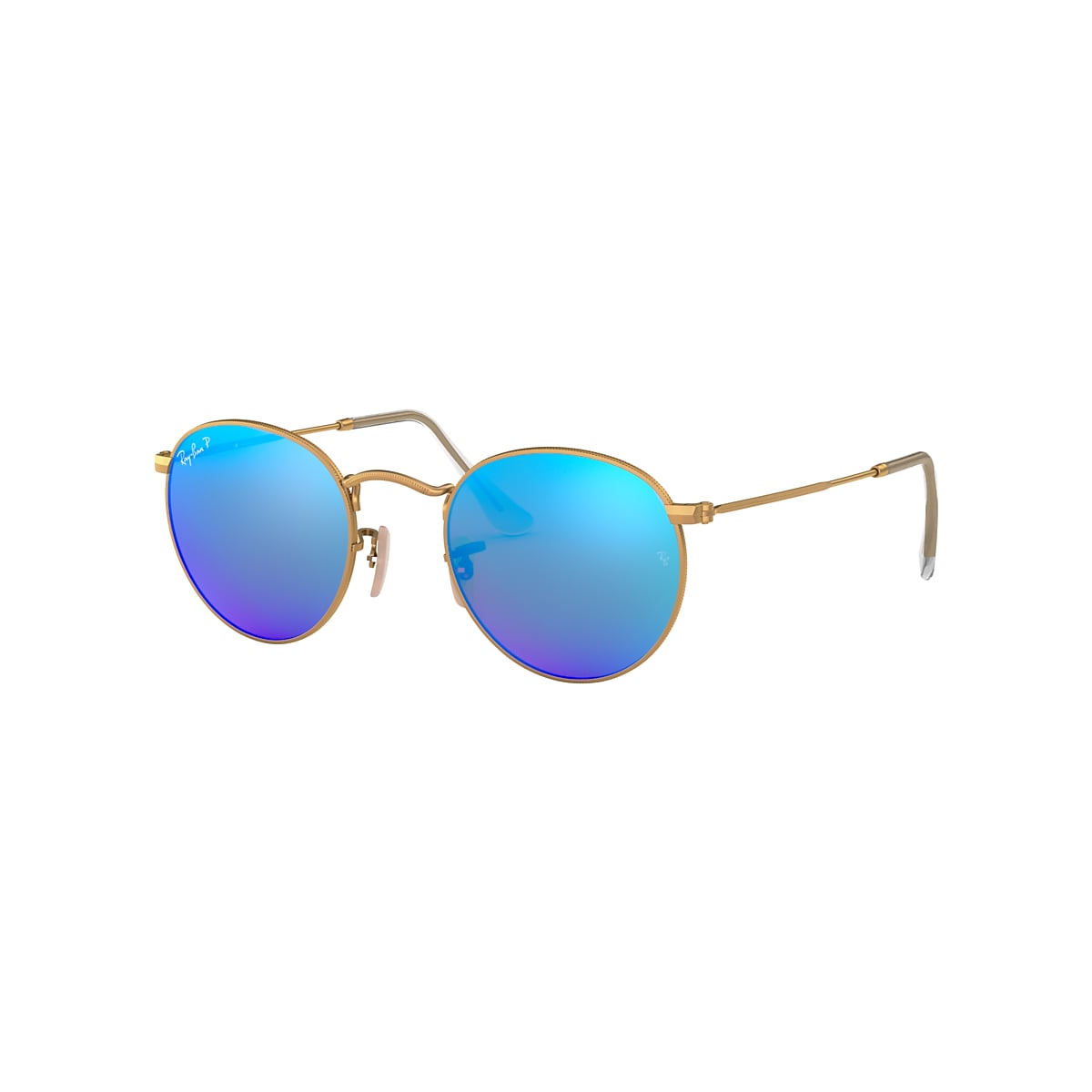 Ray-Ban RB3447 Round Flash Lenses 50 Blue u0026 Gold Polarized Sunglasses |  Sunglass Hut USA