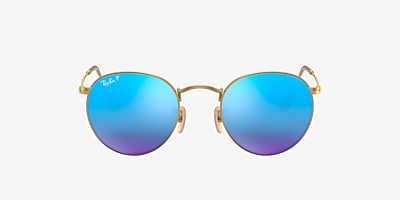Ray-Ban RB3447 Round Flash Lenses 50 Polarized Blue & Gold Polarized  Sunglasses | Sunglass Hut USA