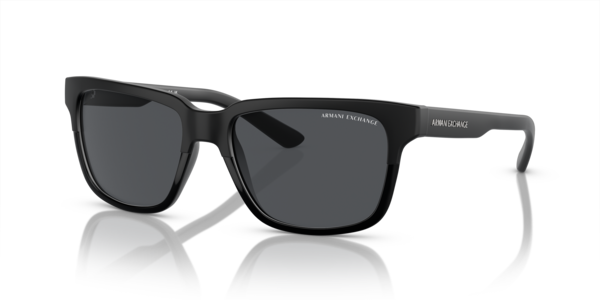 Óculos de sol Armani Exchange AX4026S, formato retangular, armação em acetato preto, lente cinza