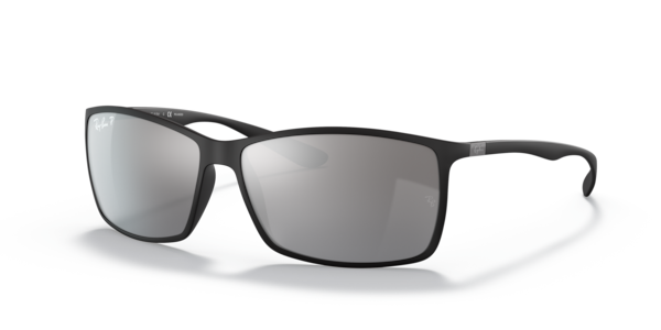 Óculos de sol Ray-Ban Liteforce RB4179, formato retangular, armação em injetado preto fosco, lente prateada polarizada