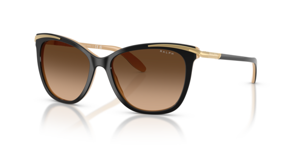 Óculos de sol Ralph RA5203, formato cat-eye, armação em acetato preto, lente marrom degradê